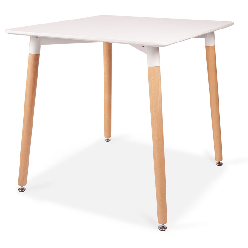 Square Dining 4 seater Table in White with Wooden Legs - 80cm