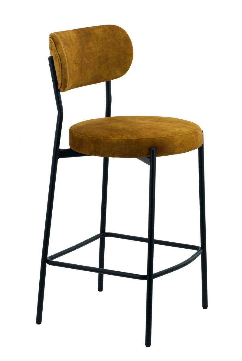 x2 Derby Padded Velvet Bar Stool- Mustard