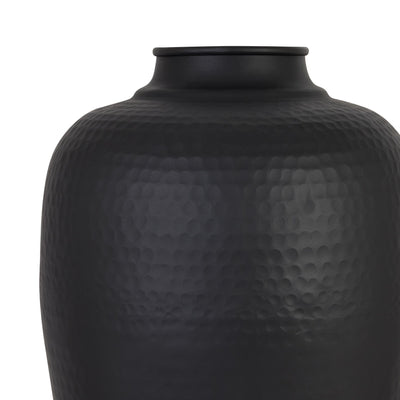 Matt Black Large Hammered Vase With Lid