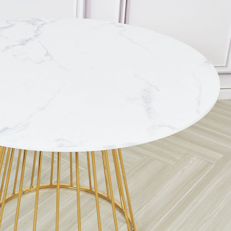 New Mmilo White Liverpool Style Marble Table with Golden Chrome Legs 100cm