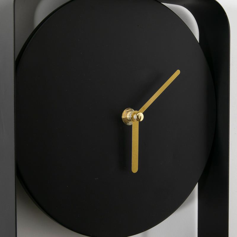 Matte Black Metal Wall Clock with Gold Details