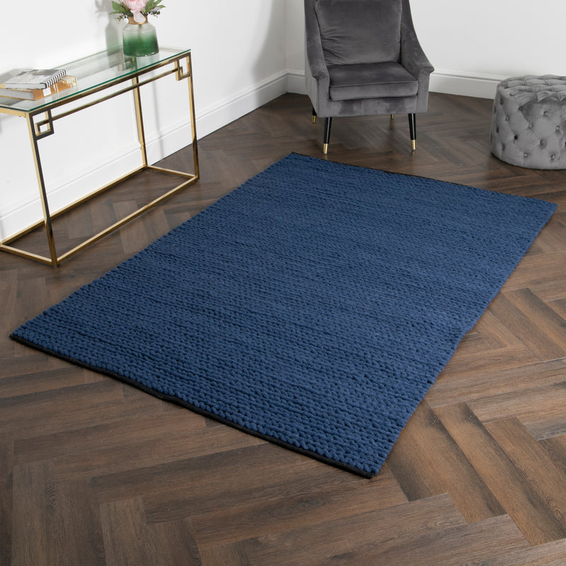 Knitted Navy Wool Rug