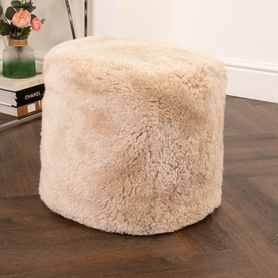 Short Pile Sheepskin Pouf