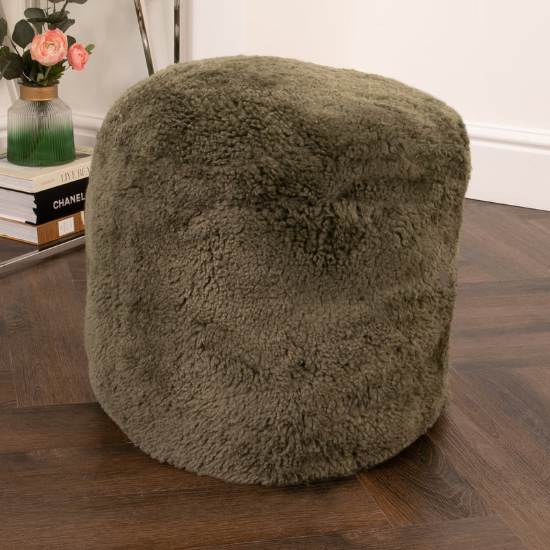 Short Pile Sheepskin Pouf