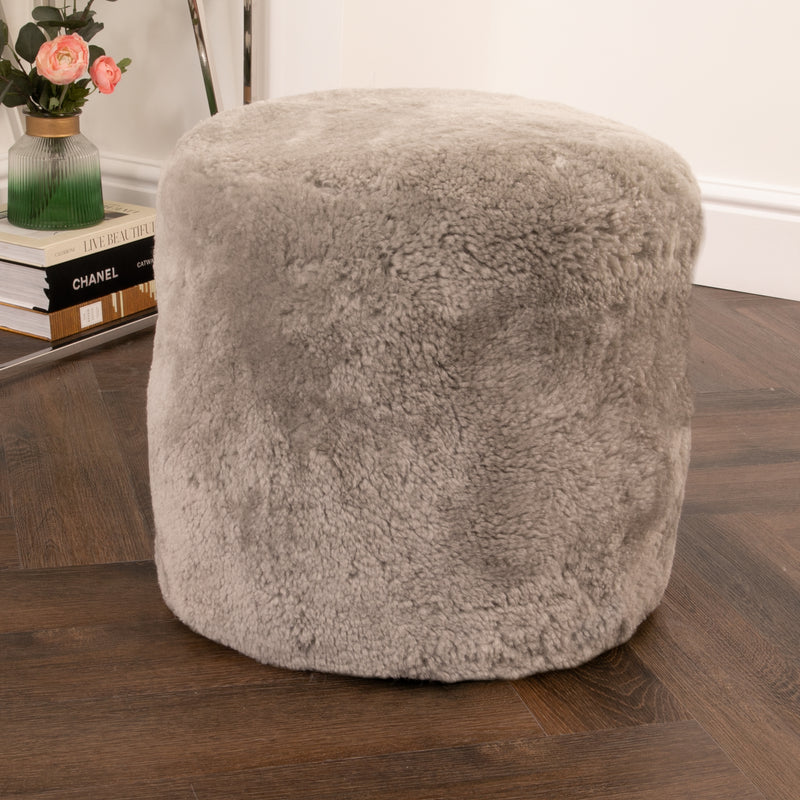 Short Pile Sheepskin Pouf