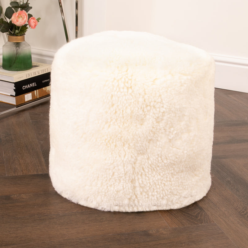 Short Pile Sheepskin Pouf