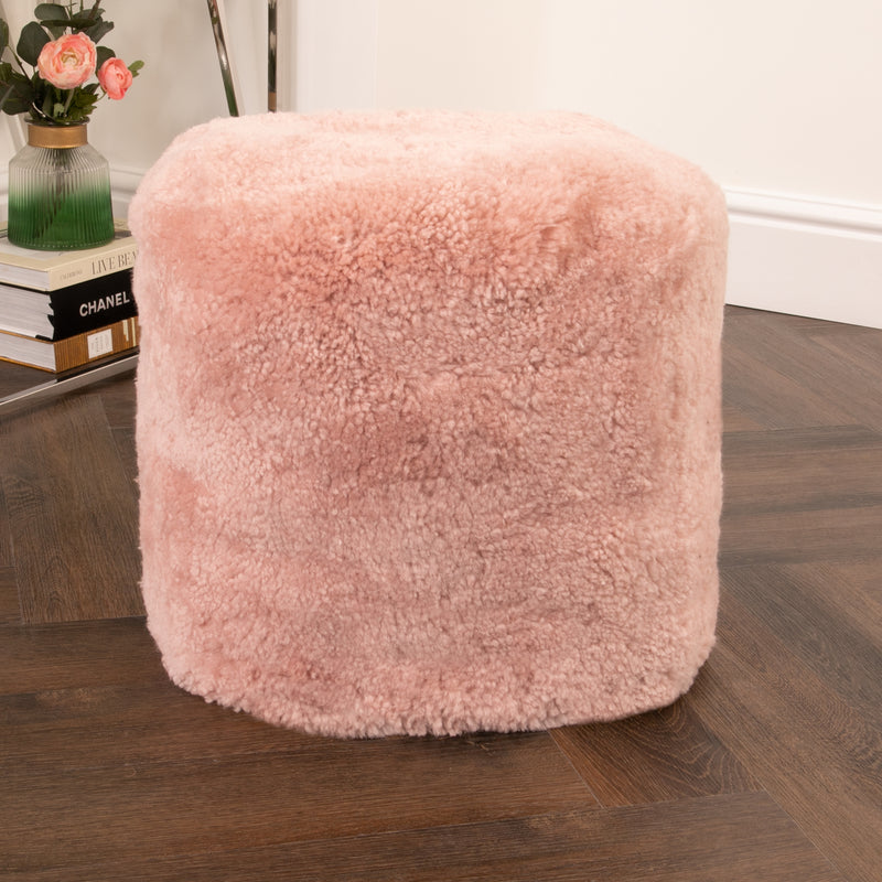 Short Pile Sheepskin Pouf