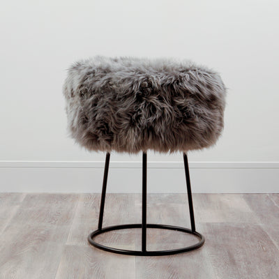 grey sheepskin stool