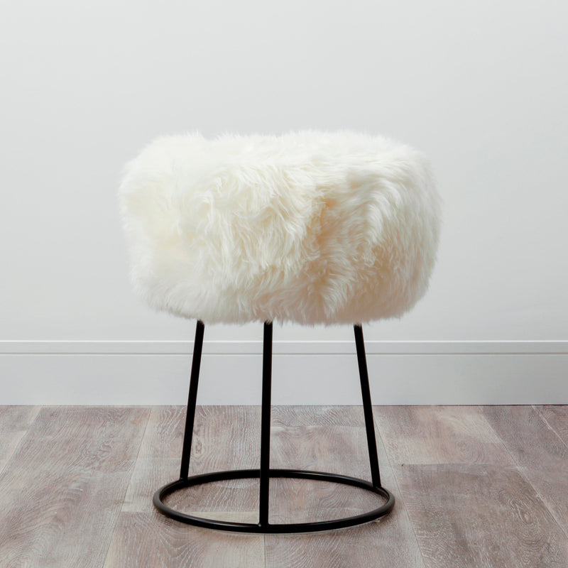 natural white sheepskin stool