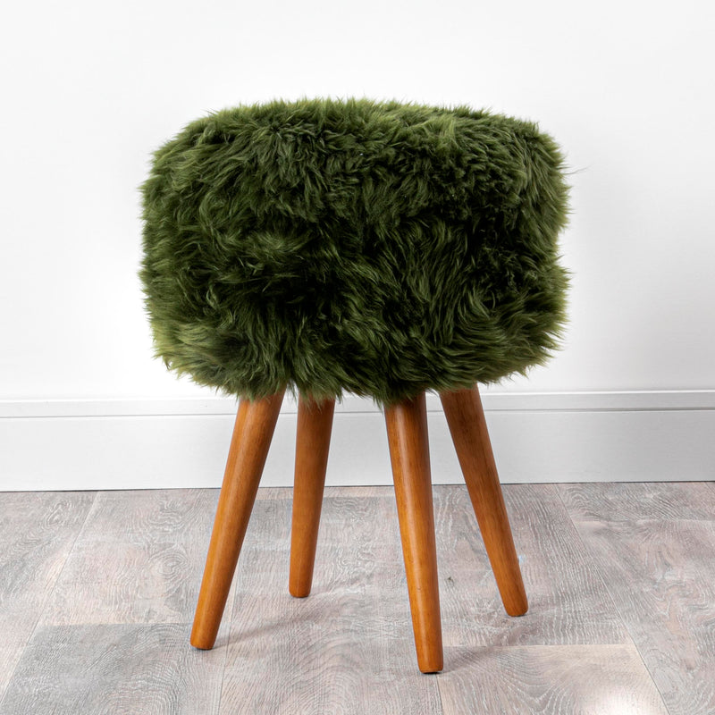 Sheepskin wood stool - woodstain