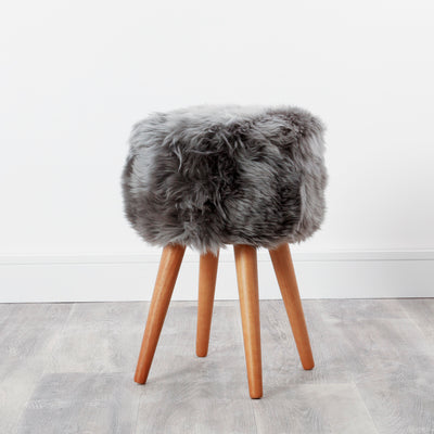 Sheepskin wood stool - woodstain