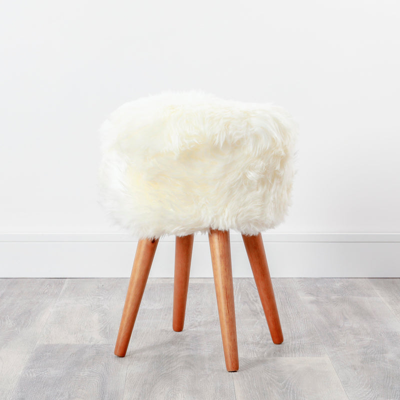 Sheepskin wood stool - woodstain