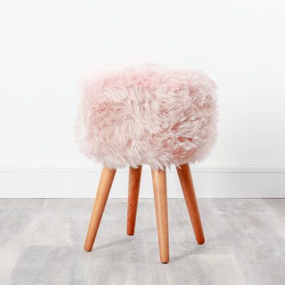 Sheepskin wood stool - woodstain