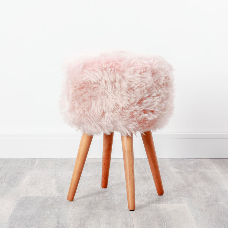 Sheepskin wood stool - woodstain