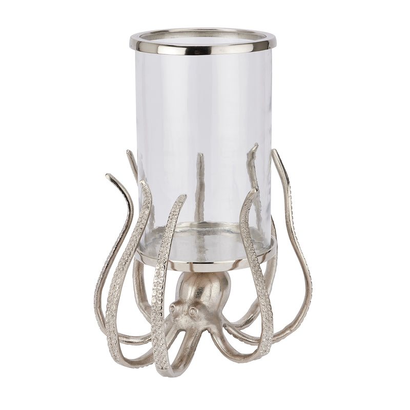 Large Silver Octopus Candle Hurricane Lantern