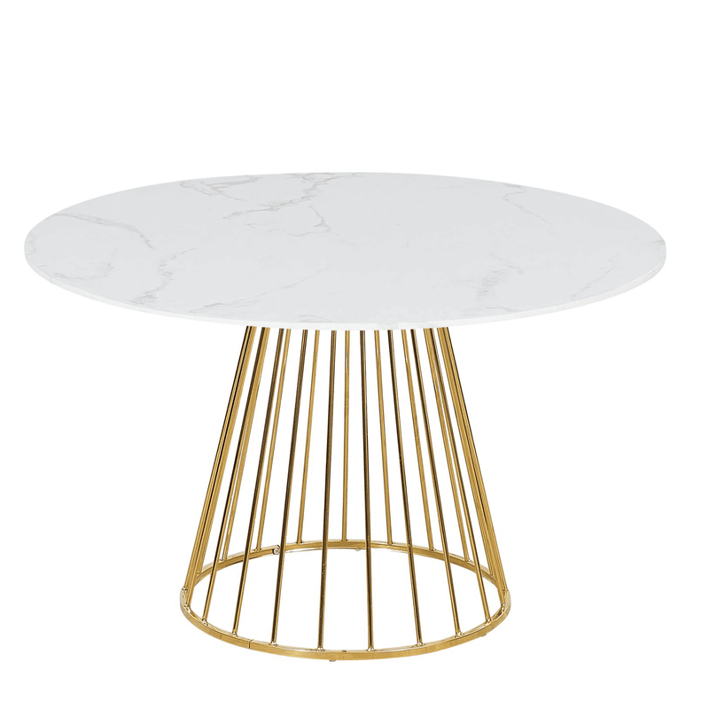 White Faux Marble Table with Golden Chrome Legs (120cm)